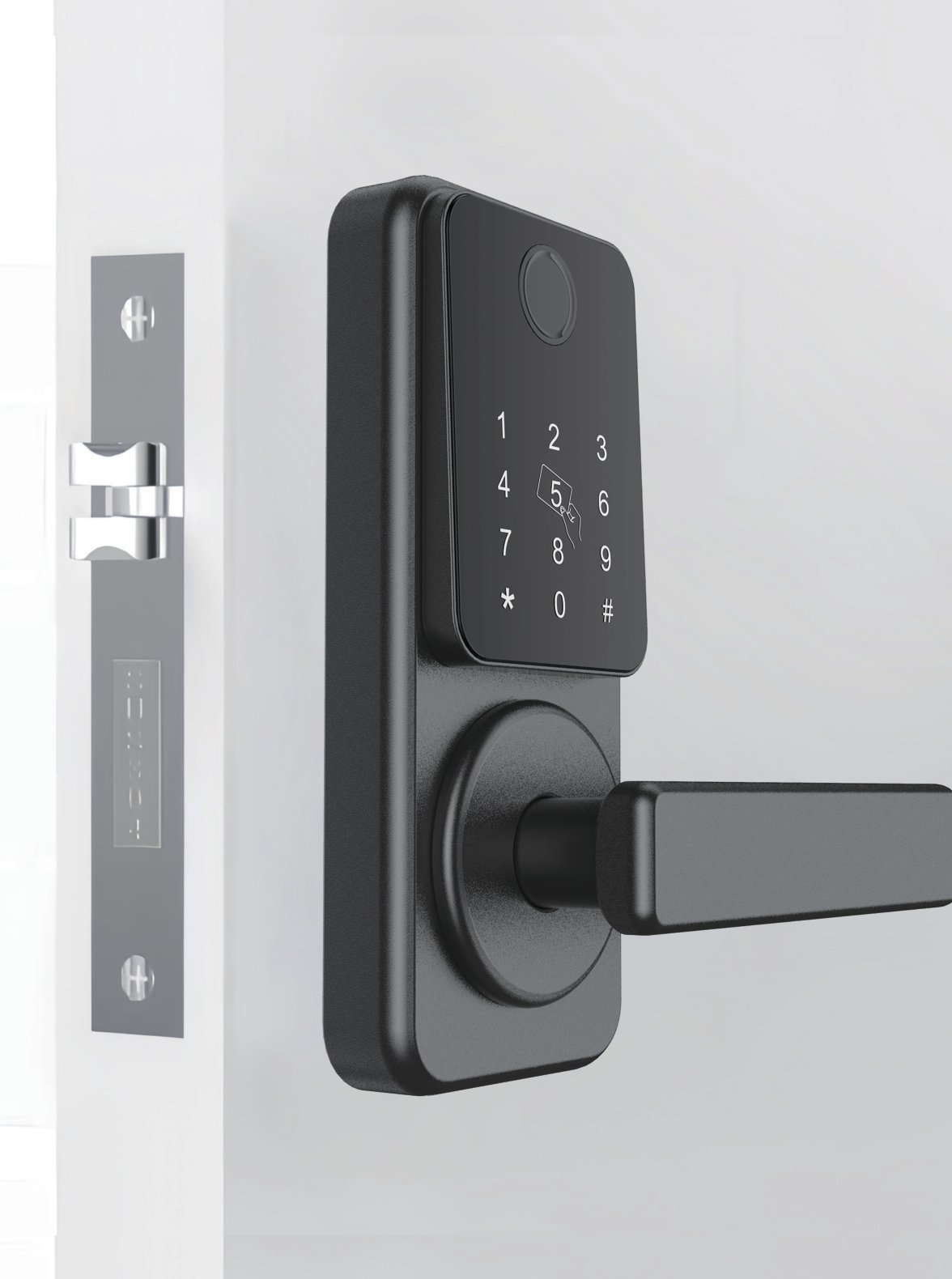 Smart lock with keypad on an office door
